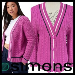 NWT Simons Twik Fuchsia V-Neck Button Front Cable Knit Cardigan Sweater (XS/S)